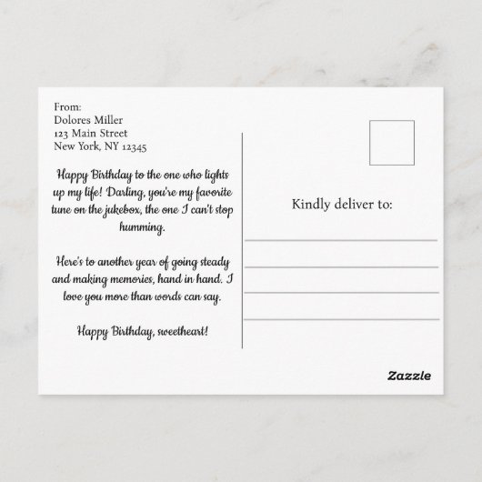 50年代ヴィンテージレトロ金髪の女性と誕生日ケーキ ポストカード (裏面)