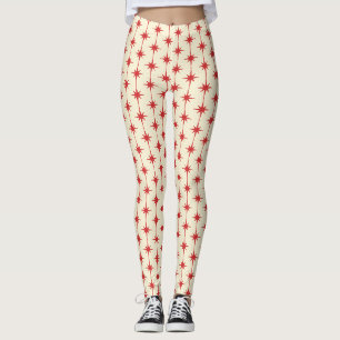 50年代原子力スターバスト-レトロレッド&クリーム レギンス