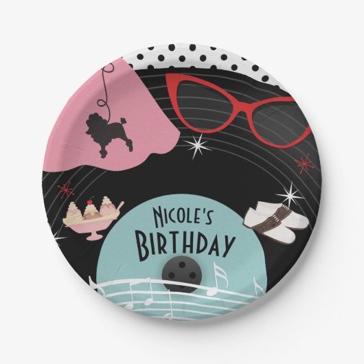 50年代1950年代レコードテーマ誕生会カスタム ペーパープレート (正面)