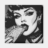 50年代BWグラフィックスタイル ゴス娘タコスを食べる マグネット (正面)