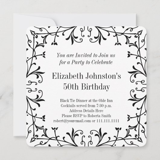 50年素晴らしブラックタイ誕生日または記念日 招待状 (裏面)