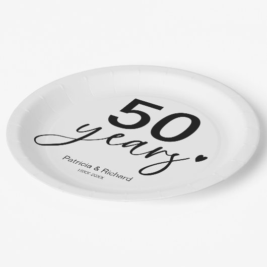50年結婚記念の白黒 ペーパープレート (アングル)
