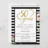 50年記念レ結婚ッドローズ金ゴールドグリッター 招待状 (正面)