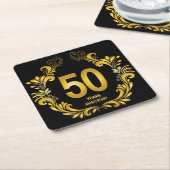 50年金ゴールドグリッター記念日 スクエアペーパーコースター (アングル)
