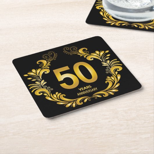 50年金ゴールドグリッター記念日 スクエアペーパーコースター (アングル)
