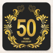 50年金ゴールドグリッター記念日 スクエアペーパーコースター (正面)