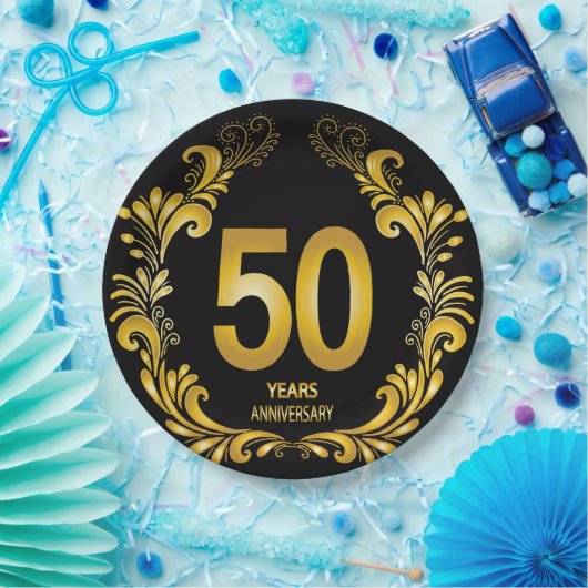 50年金ゴールドグリッター記念日 ペーパープレート (パーティー)