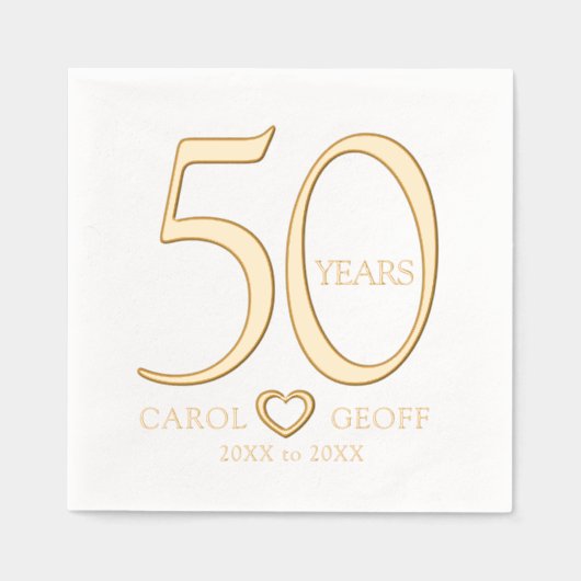 50年50周年結婚の名前の日付ハート 箔ナプキン (正面)