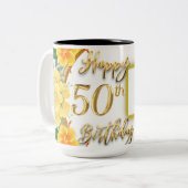 50年：写真カスタムハッピーバースデー枕 ツートーンマグカップ (正面左)