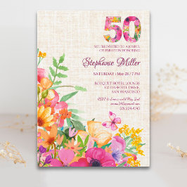 50年 花 フラワー 麻素材 50歳の誕生日 招待状