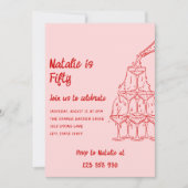 50手描きシャンパンタワーフィフティ誕生日 招待状 (正面)