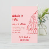 50手描きシャンパンタワーフィフティ誕生日 招待状 (スタンド正面)