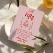 50手描きピンクレッドケーキハローフィフティ誕生日 招待状