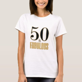 50才おめでとう タイポグラフィ ブラックゴールド 50歳の誕生日 Tシャツ
