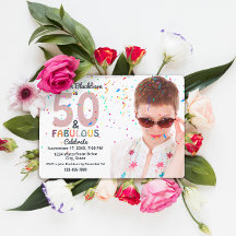 50才おめでとう フォト 50歳の楽しい誕生日会 ピンク