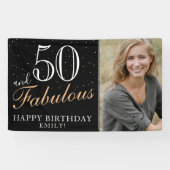 50才おめでとう モダンな黒の50歳の誕生日フォト 横断幕 (横)