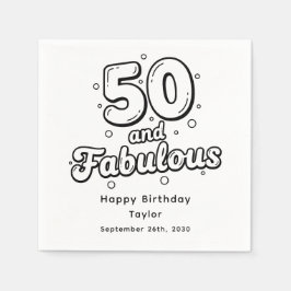 50才おめでとう レトロ風バルーン文字 誕生日 白 スタンダードカクテルナプキン