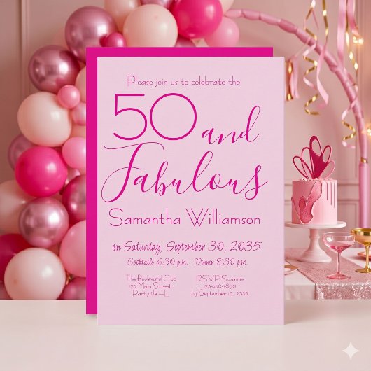 50才お誕生日おめでとう エレガントピンク 招待状