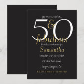 50才で素敵な ゴールド ブラック ホワイト 招待状 (正面/裏面)