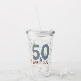 50才のお誕生日おめでとう コンフェッティブルー タイポグラフィー アクリルタンブラー