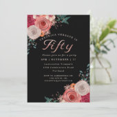 50才の素敵なコーラルローズの箔押し誕生日パーティー 招待状 (スタンド正面)