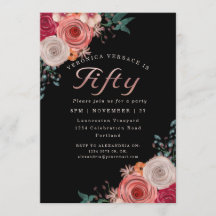 50才の素敵なコーラルローズの箔押し誕生日パーティー