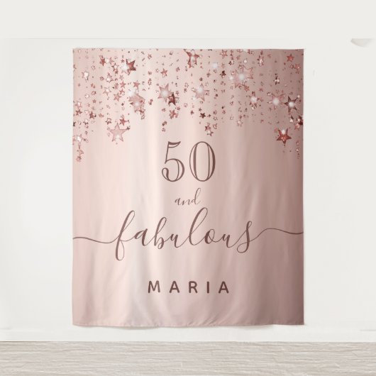 50才の誕生日を祝うゴージャスなスターたち ローズゴールドの輝きと glam タペストリー (正面)