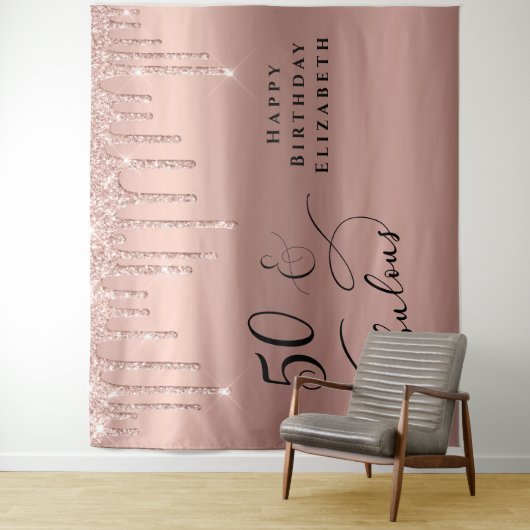 50才の輝くローズゴールドグリッター誕生日パーティー タペストリー (インサイチュ)