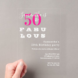 50才は素敵 Hot Pink 50歳の誕生日パーティー アクリル招待状