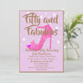 50才素敵な華やかなピンクゴールドテキスト 招待状 (スタンド正面)
