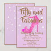 50才素敵な華やかなピンクゴールドテキスト 招待状 (正面/裏面)