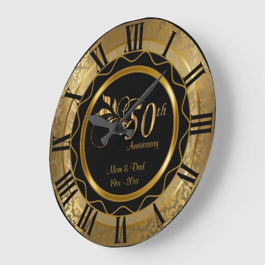50日エレガント金ダイヤモンド記念日 ラージ壁時計 (傾斜)