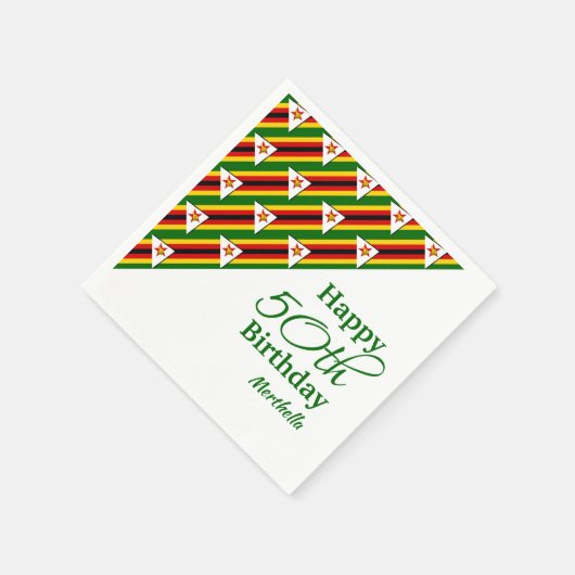50日パーソナライズされた誕生日ジンバブエ国旗の紙 スタンダードカクテルナプキン (角)