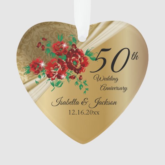 50日💞金ゴールド結婚フローラ記念日 オーナメント (正面)