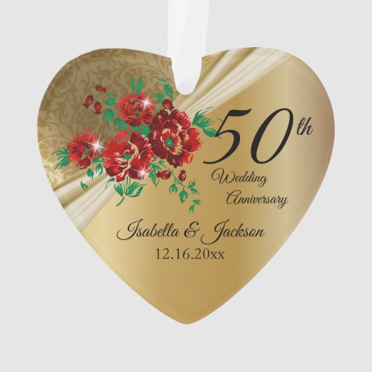 50日💞金ゴールド結婚フローラ記念日 オーナメント (裏面)