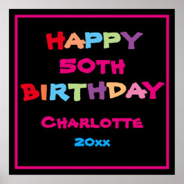 50日50パーソナライズされた誕生日かわいいモダンサイン ポスター
