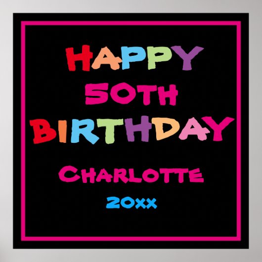 50日50パーソナライズされた誕生日かわいいモダンサイン ポスター (正面)