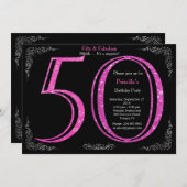 50日,バースデーパーティー, 50,ギャツビー,ブラックシルバー 招待状 (正面/裏面)