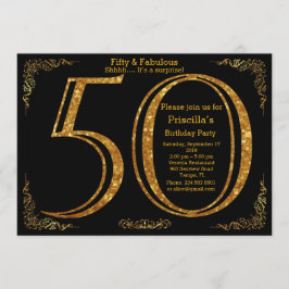 50日,誕生日パーティー,50,ギャツビー,ブラック&金ゴールド 招待状
