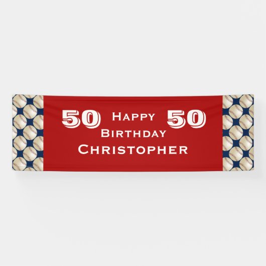 50日・55日バースデーパーティー野球名前赤 横断幕 (横)