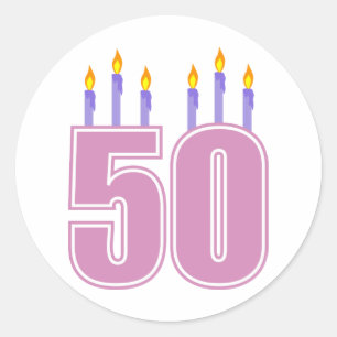 50本の誕生日の蝋燭(ピンク/紫色) ラウンドシール
