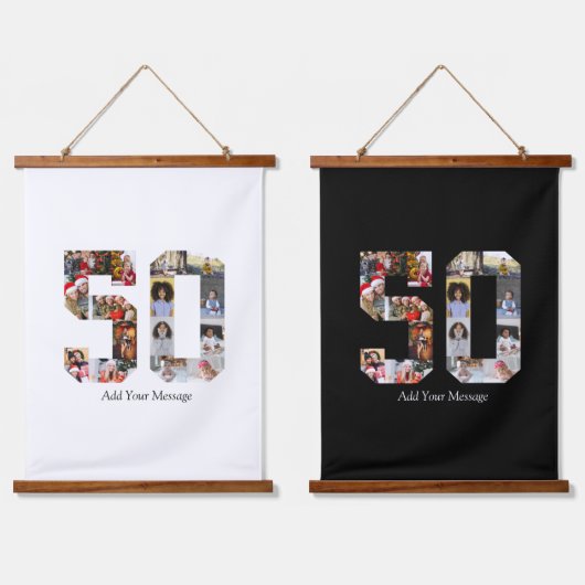 50枚のフォトコラージュ 吊り下げ型タペストリー (ダブル)