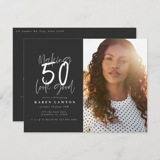 50枚の写真の誕生日の招待状を作成しています ポストカード (正面/裏面)