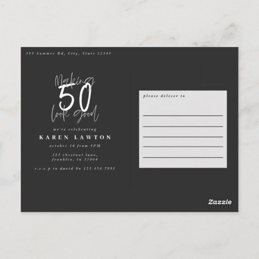 50枚の写真の誕生日の招待状を作成しています ポストカード (裏面)