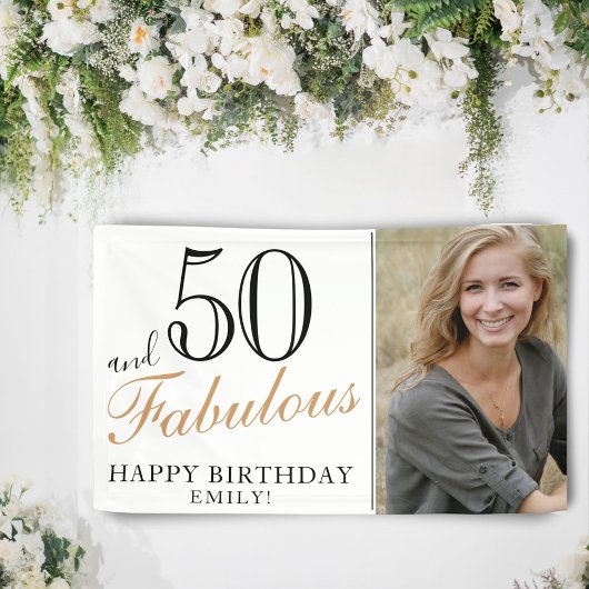 50歳おめでとう！エレガントな50歳の誕生日フォト 横断幕
