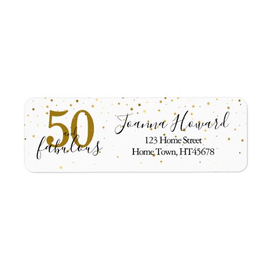 50歳おめでとう ゴールドスター 誕生日 返信先住所 ラベル (正面)