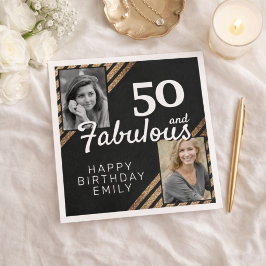 50歳おめでとう ゴールドラメ 2枚写真入り 50歳の誕生日 スタンダードカクテルナプキン