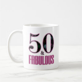 50歳おめでとう ピンクとブラックのタイポグラフィー 50歳の誕生日 コーヒーマグカップ