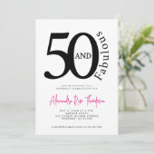 50歳おめでとう ピンクのスクリプト 50歳の誕生日パーティー 招待状 (スタンド正面)