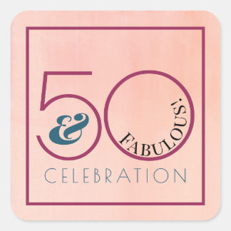 50歳おめでとう ピンクのタイポグラフィー 誕生日パーティー スクエアシール